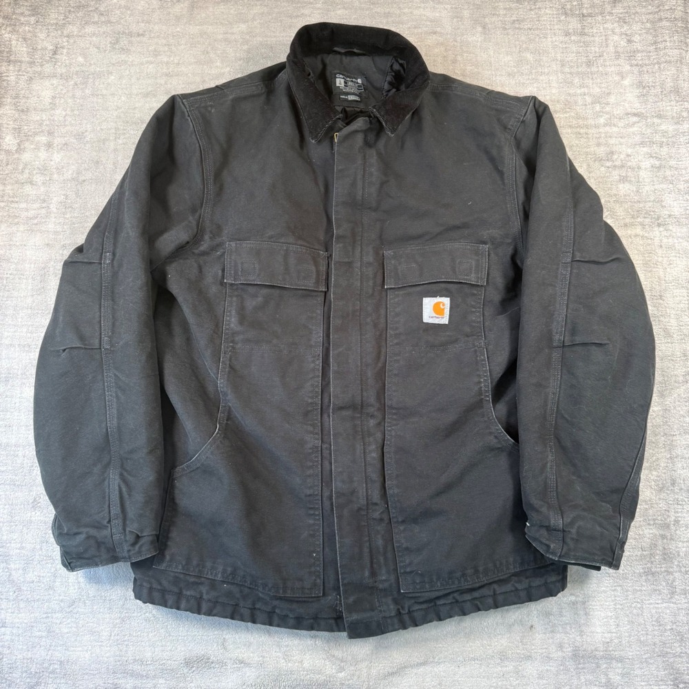 Carhartt Jacket Mens Large Tall Black C003 Arctic Duck Canvas Quilt Lined Work